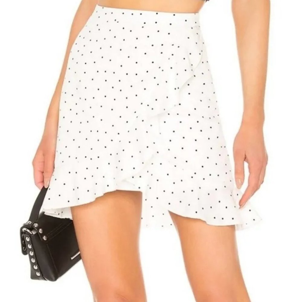 Superdown x Revolve Serina Ruffle Mini Skirt Black White Polka Dot Women's XS